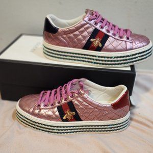 Gucci quilted Ace Bee Crystal Platform sneaker size 39